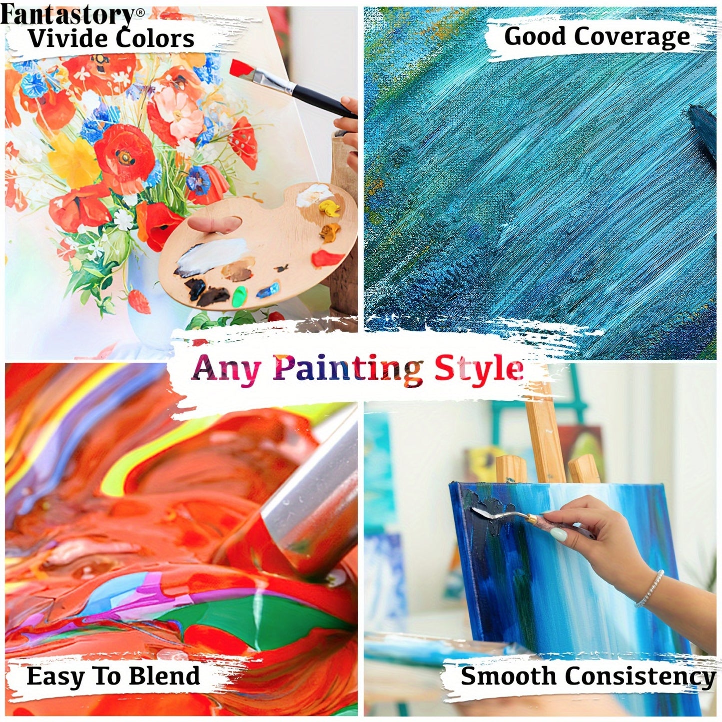 Acrylic Paint Set With 12 Brushes For Creative Art Projects