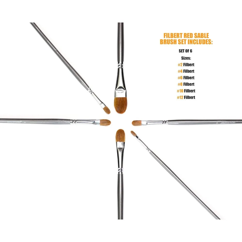 Hign Concerned Chemical Sable Filbert Paint Brushes Set 6