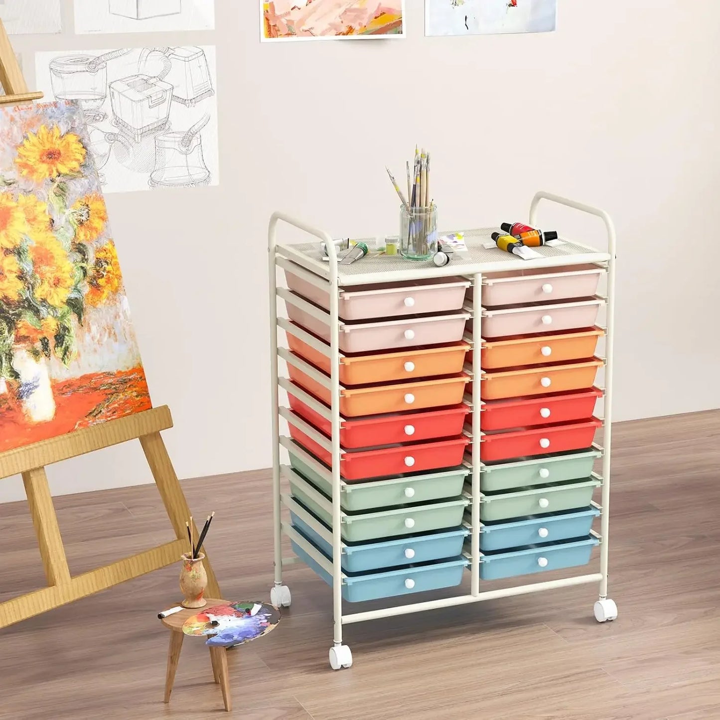 Mobile Multi Drawer Storage Cart For Crafts And Office