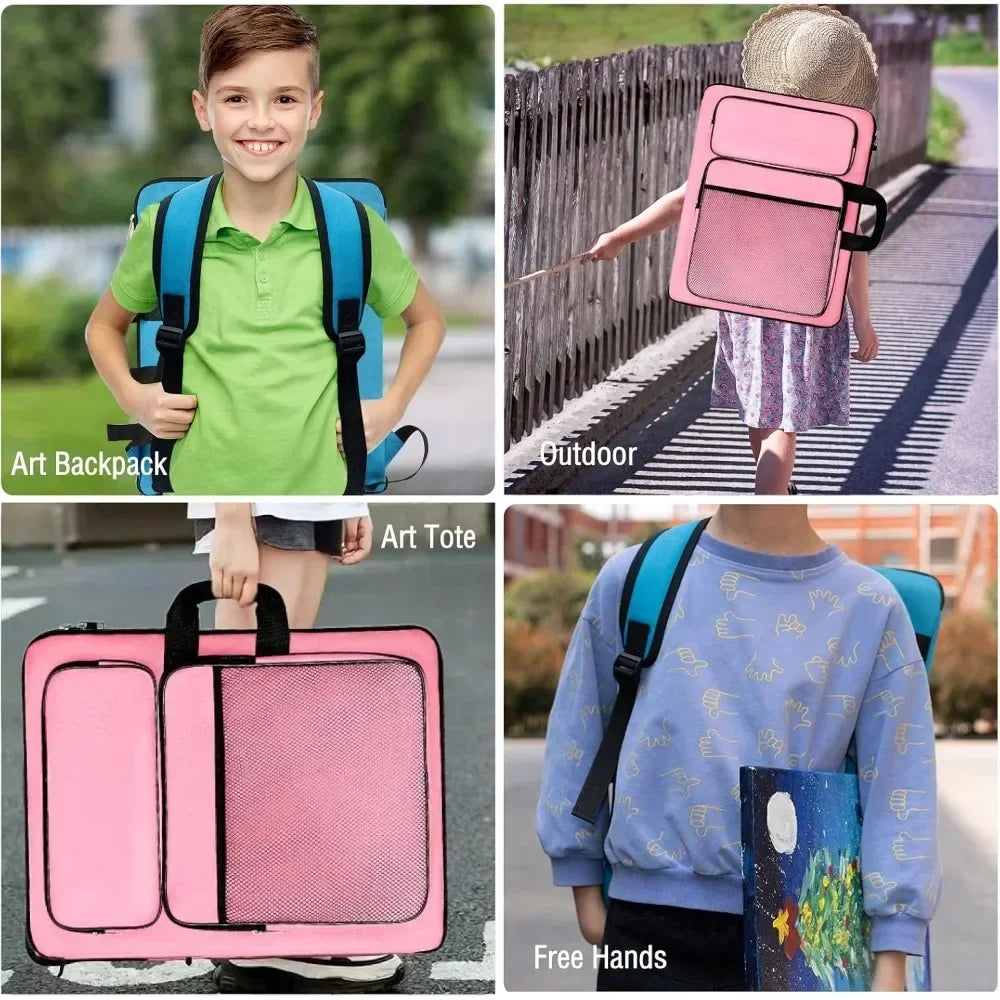 Kids Art Portfolio Tote Bag With Waterproof Canvas Storage