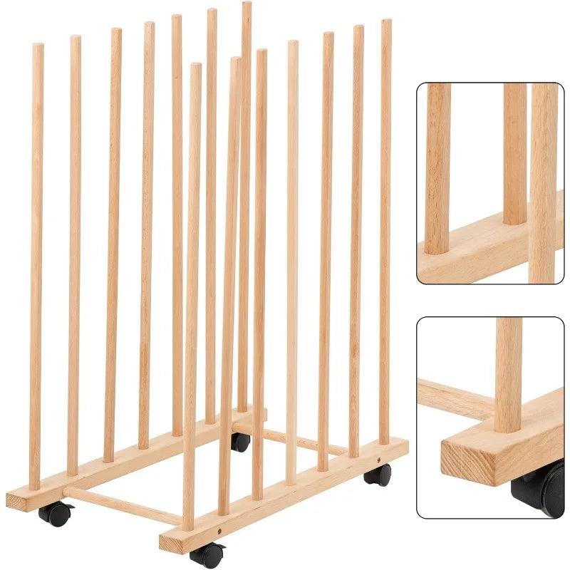Mobile Wooden Canvas Storage Rack For Canvases And Prints