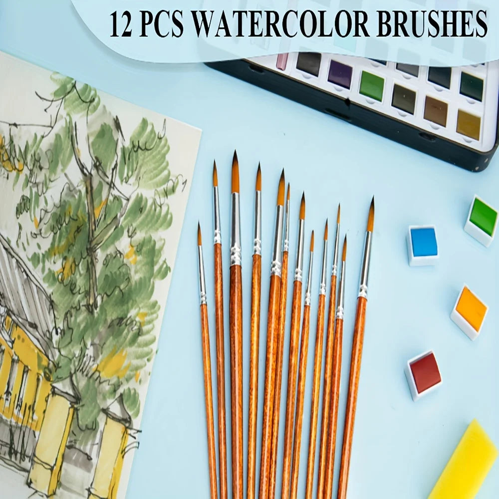 Hair 12 Pcs Artist Paint Brush Set Versatile Pointed Tips