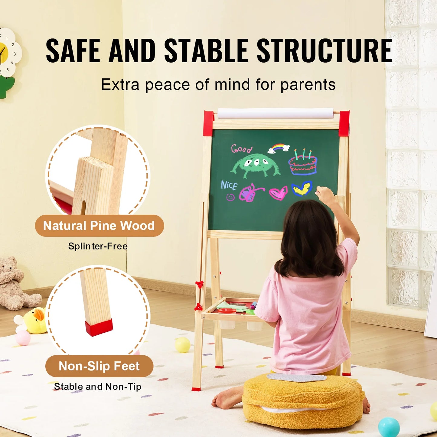 Wooden Magnetic Double Sided Kids Art Easel With Chalkboard
