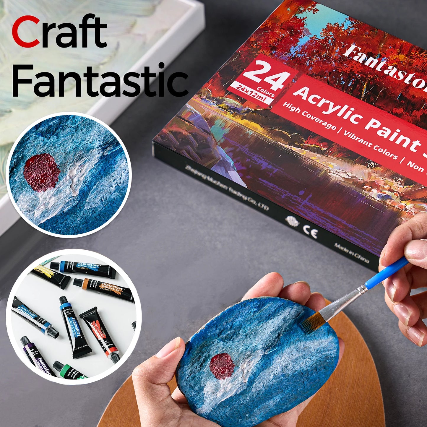Fantastory Acrylic Paint Set With Three Paint Brushes