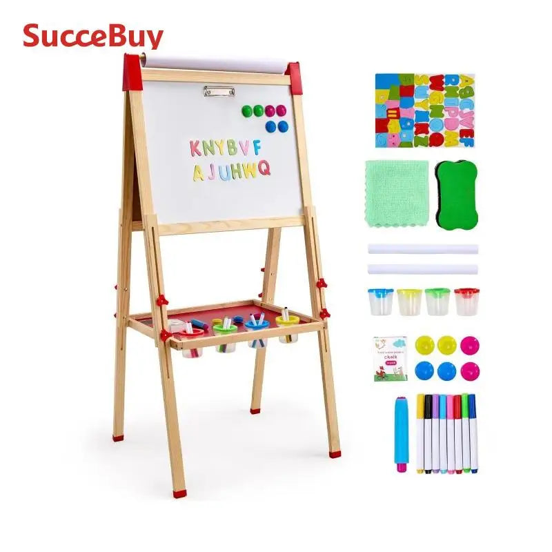 Wooden Magnetic Double Sided Kids Art Easel With Chalkboard