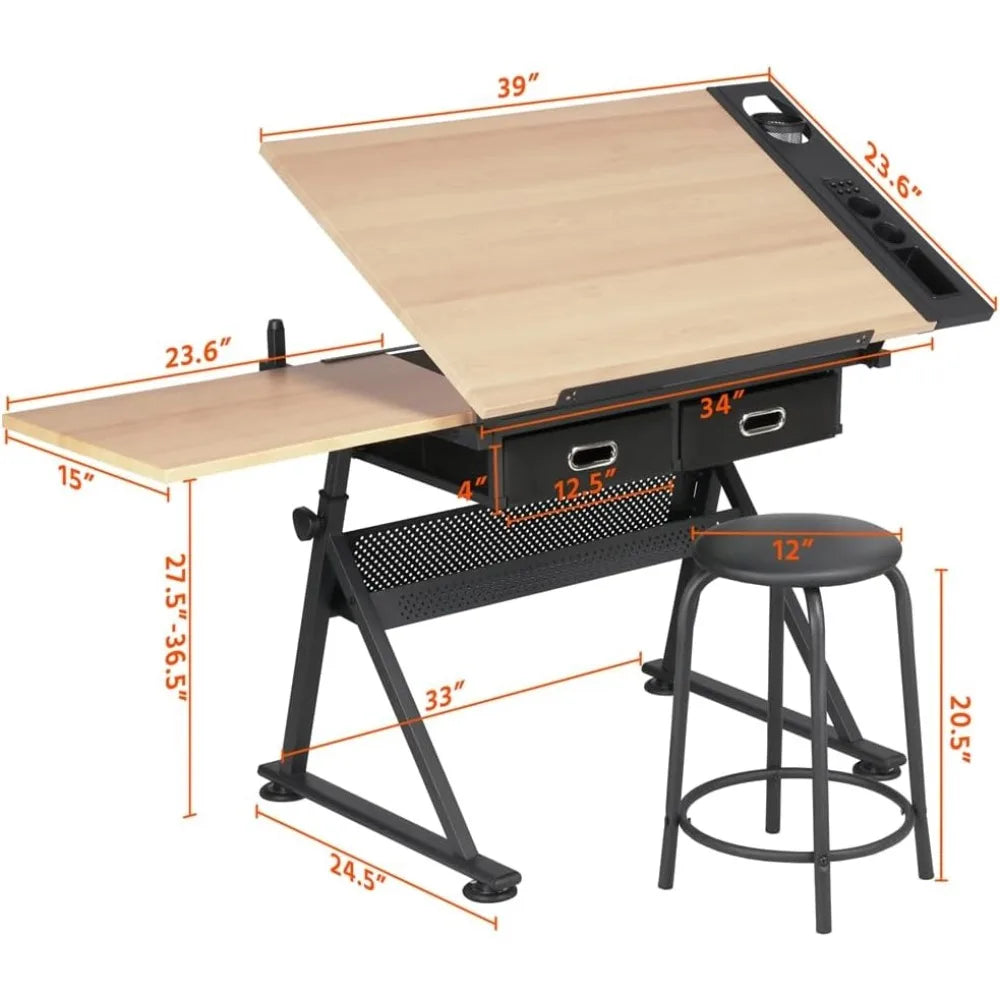 XMSJ Height Adjustable Drafting Table with Tilting Tabletop