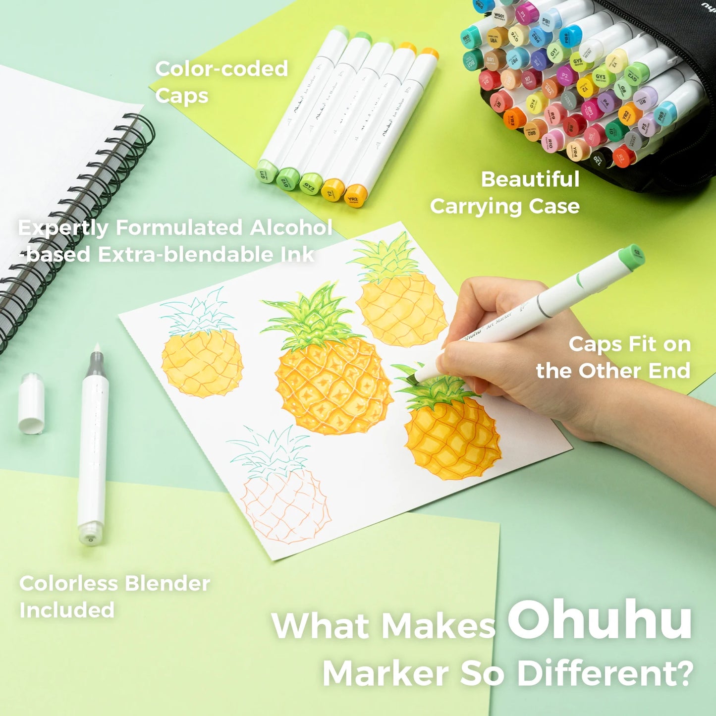Ohuhu Honolulu Alcohol Dual Tip Marker Set For Artists
