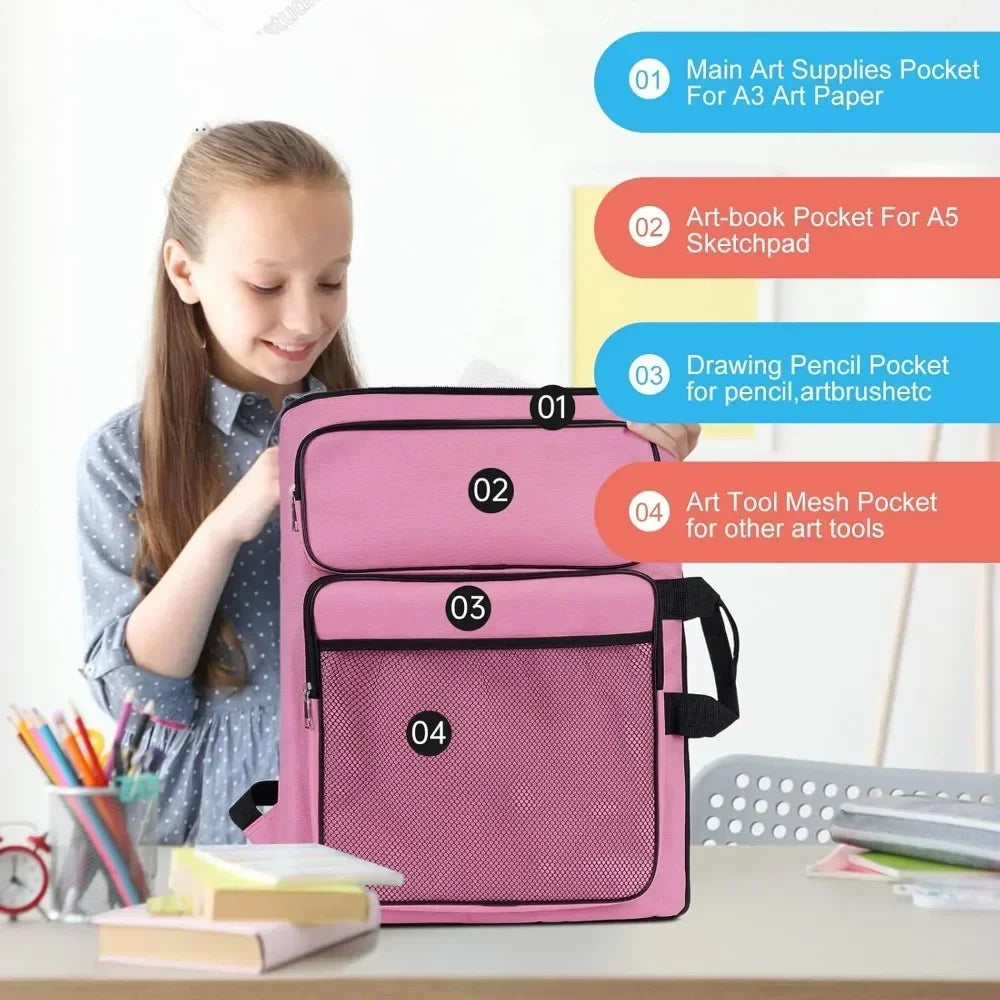 Kids Art Portfolio Tote Bag With Waterproof Canvas Storage