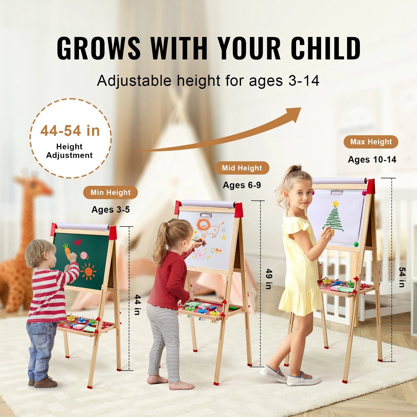 Wooden Magnetic Double Sided Kids Art Easel With Chalkboard