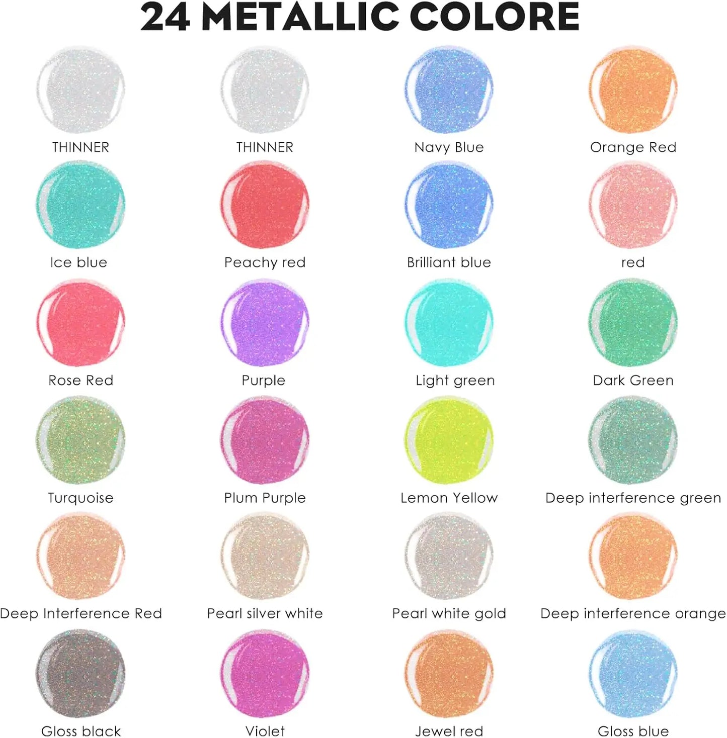 Metallic Acrylic Airbrush Paint Set With Two Thinners