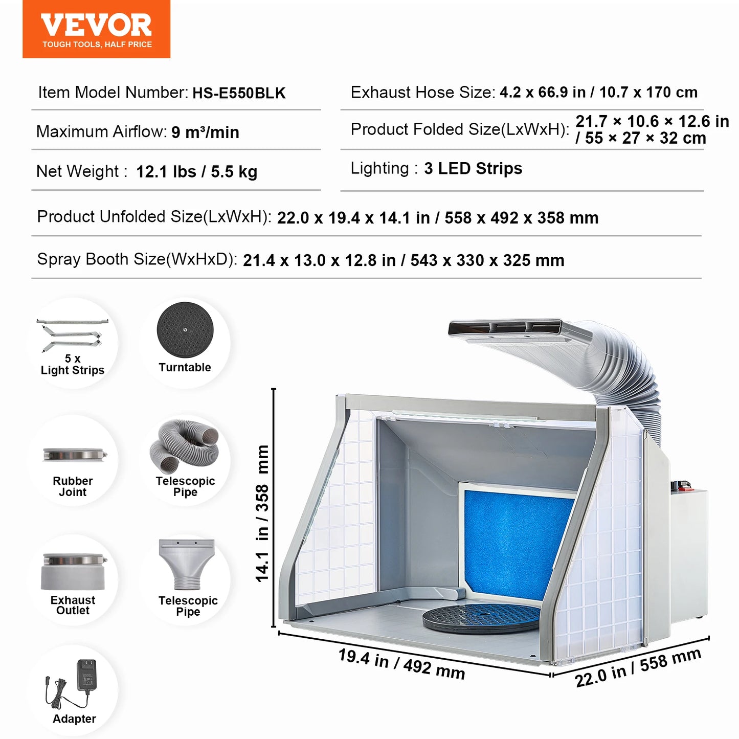 Portable Dual Fan Airbrush Spray Booth With LED Lights