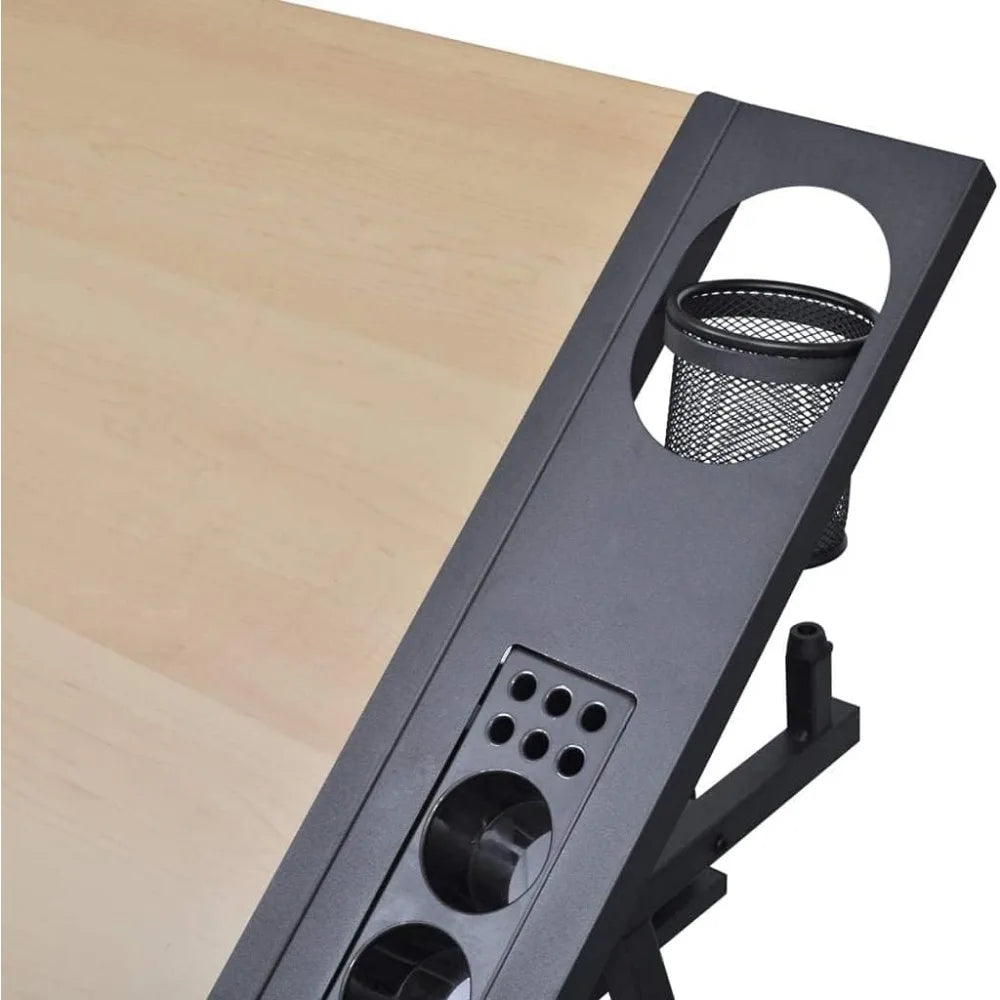 Adjustable Drafting Table With Tilt Top And Storage Drawers