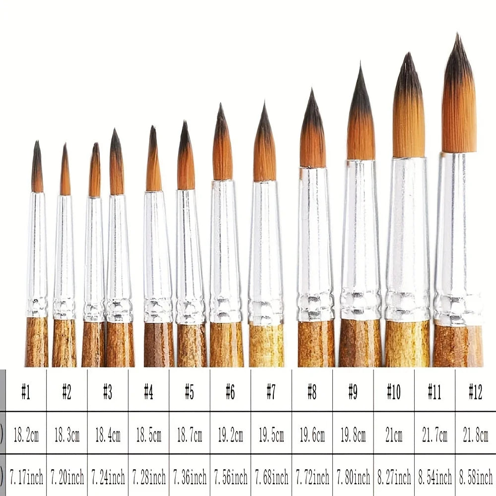Hair 12 Pcs Artist Paint Brush Set Versatile Pointed Tips