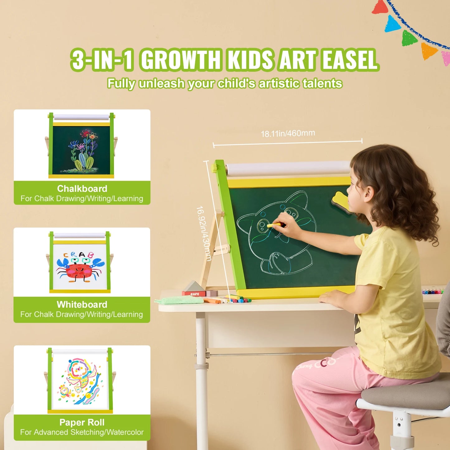 Magnetic Double Sided Kids Art Easel With Accessories