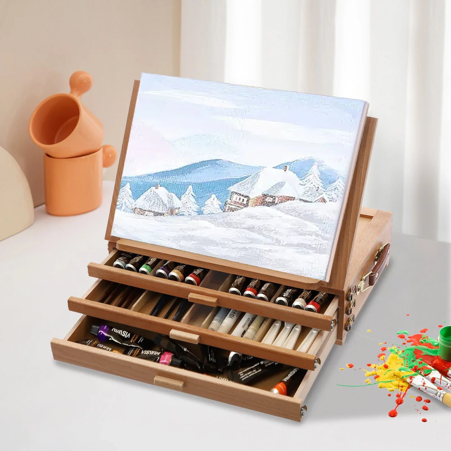 Adjustable Wooden Storage Easel With Drawers For Artists