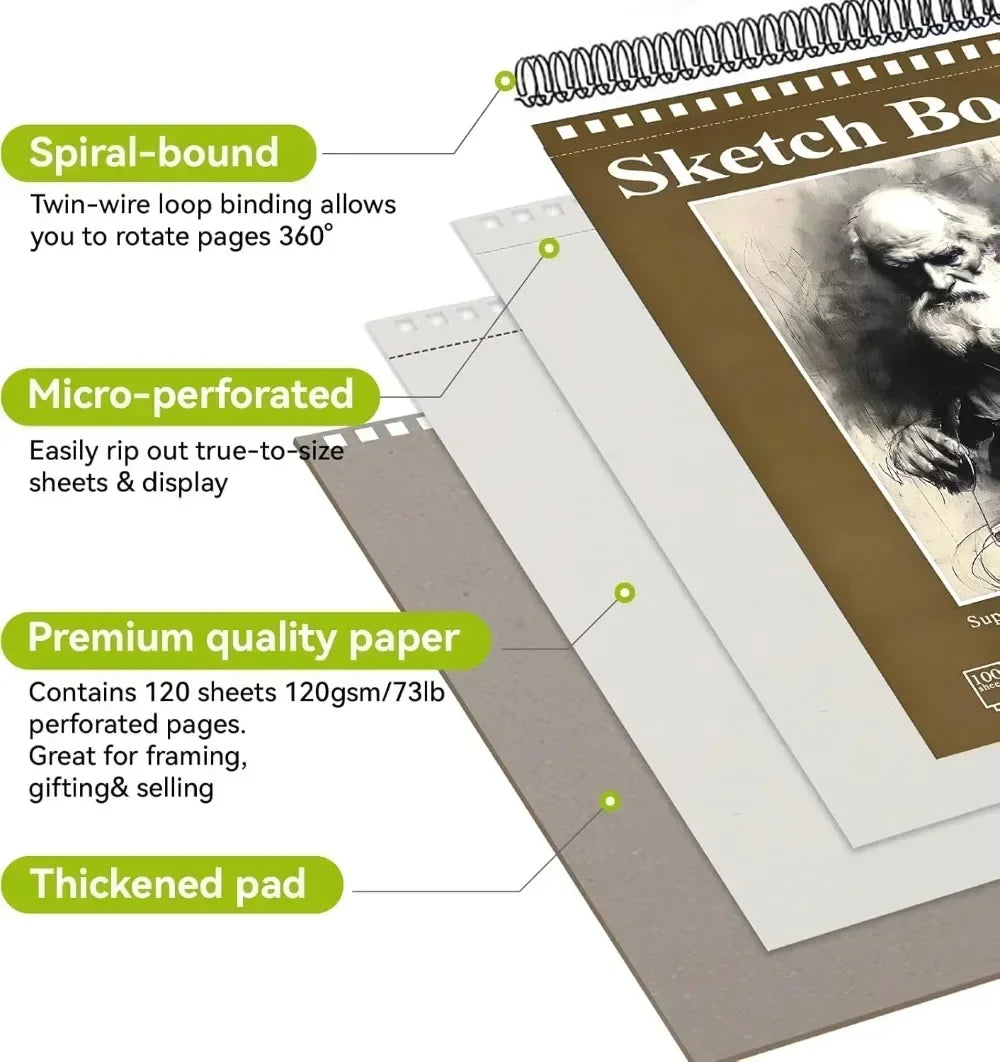 Hign-concerned Sketchbook Acid Free SpiralBound Drawing Pad