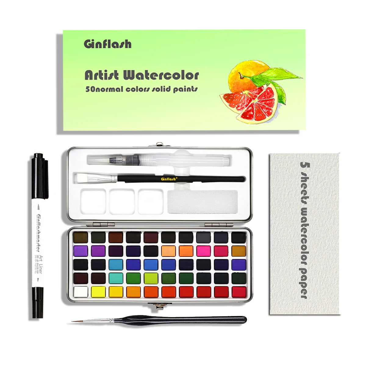 Ginflash Watercolor Paints Set 50 90 Colors Portable Pen