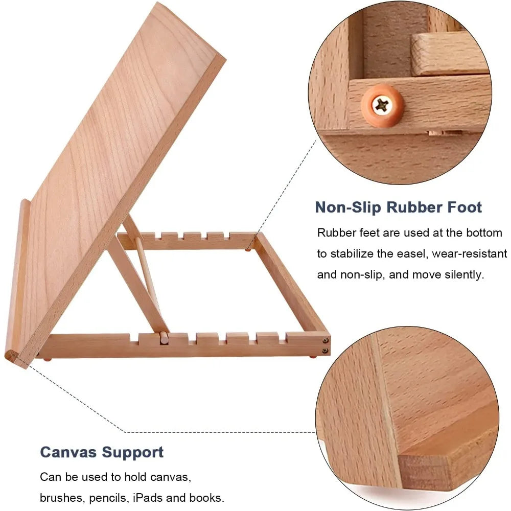 Adjustable Wood Drawing Tabletop Easel For Artists Studio