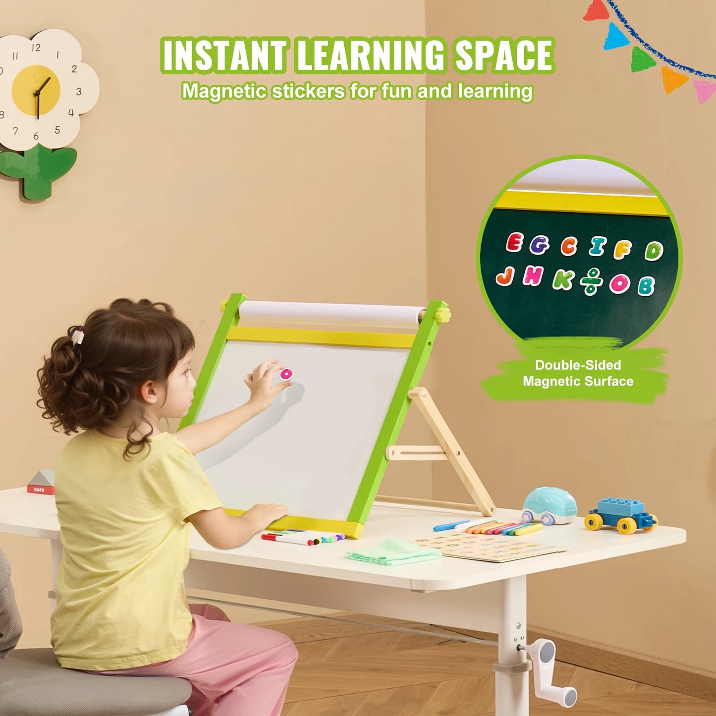 Magnetic Double Sided Kids Art Easel With Accessories