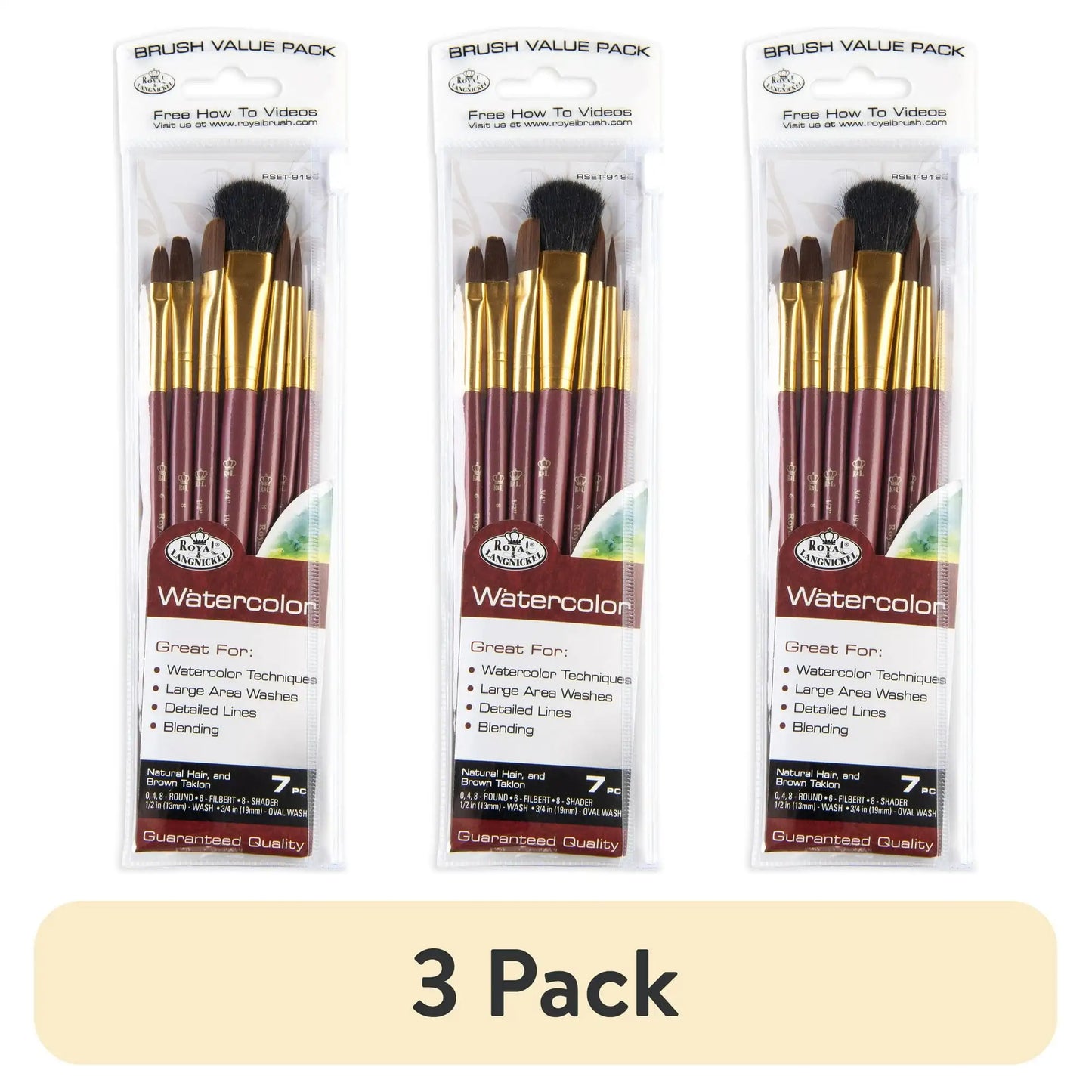 Royal Langnickel Talkon Watercolor Brush Set 3 Pack