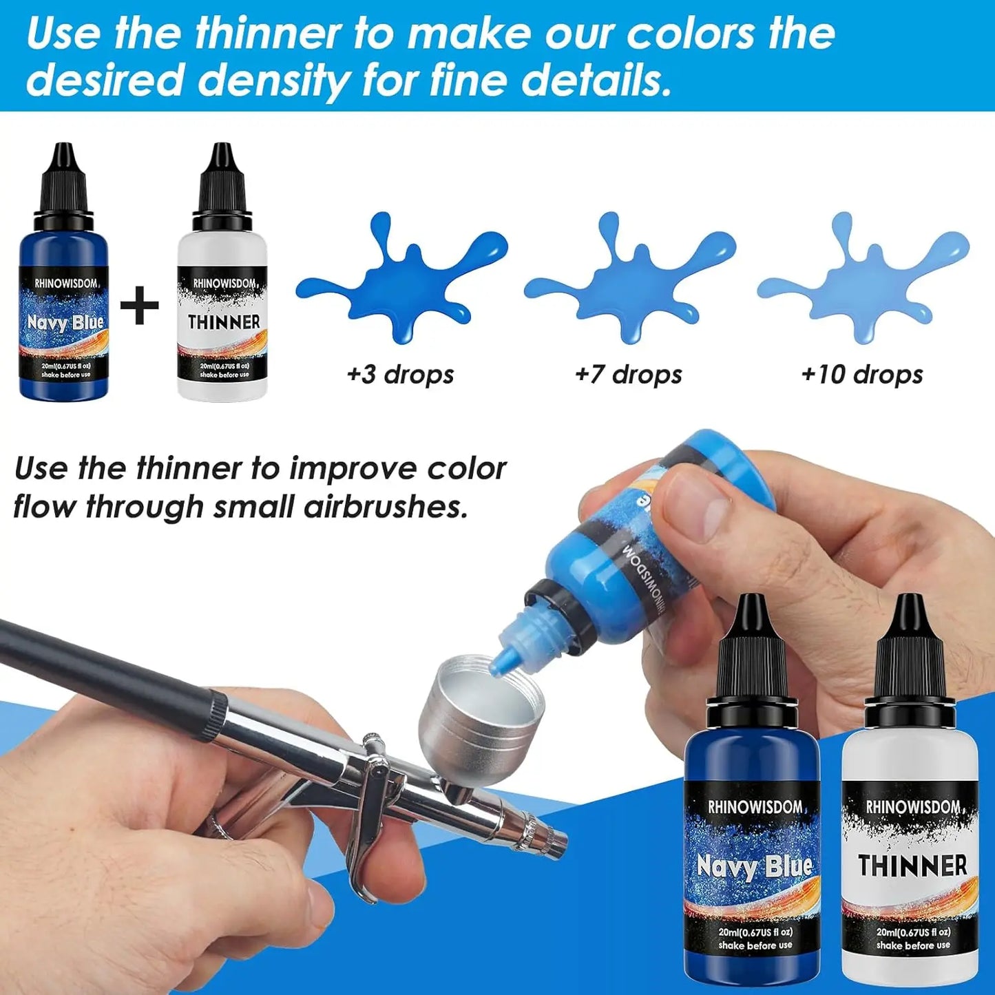 Metallic Acrylic Airbrush Paint Set With Two Thinners