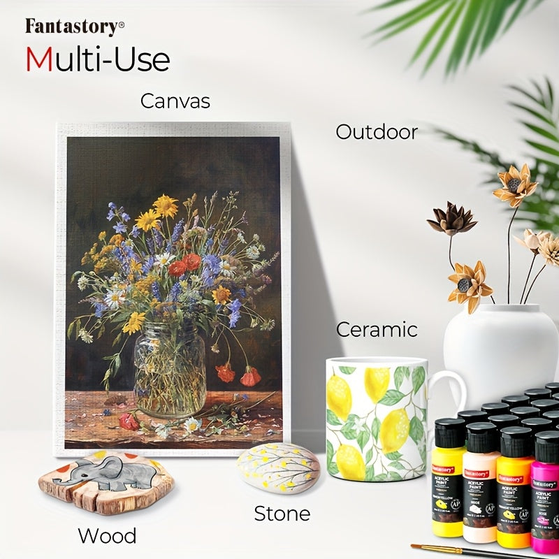 Acrylic Paint Set With 12 Brushes For Creative Art Projects