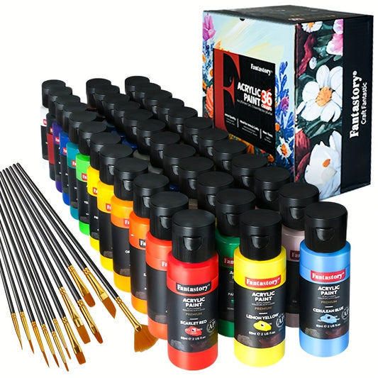 Acrylic Paint Set With 12 Brushes For Creative Art Projects