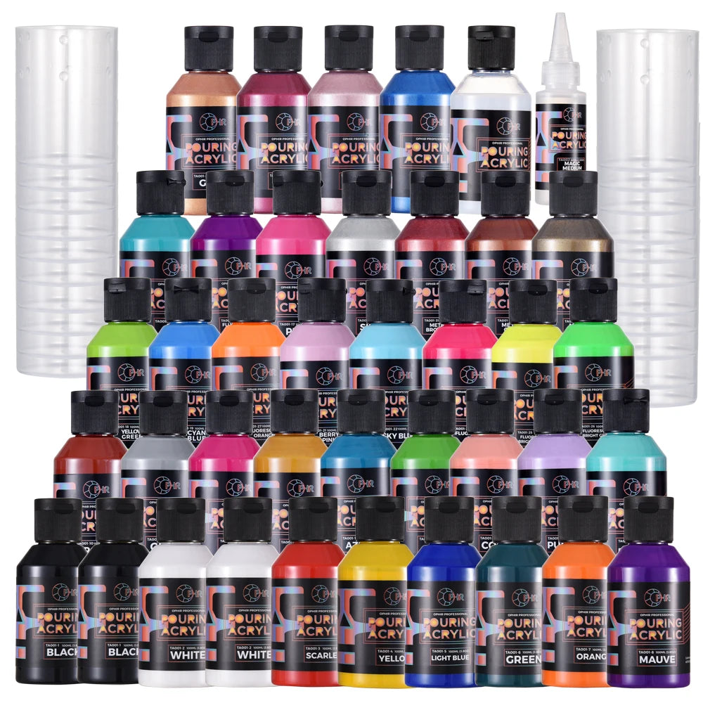 Ophir Acrylic Pouring Paint Set With Magic Medium Varnish