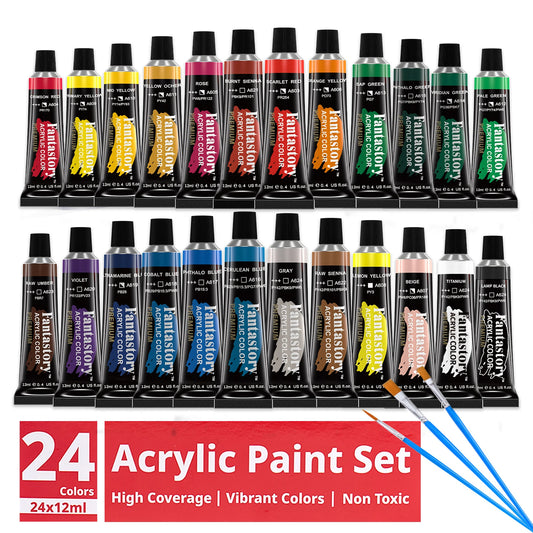 Fantastory Acrylic Paint Set With Three Paint Brushes