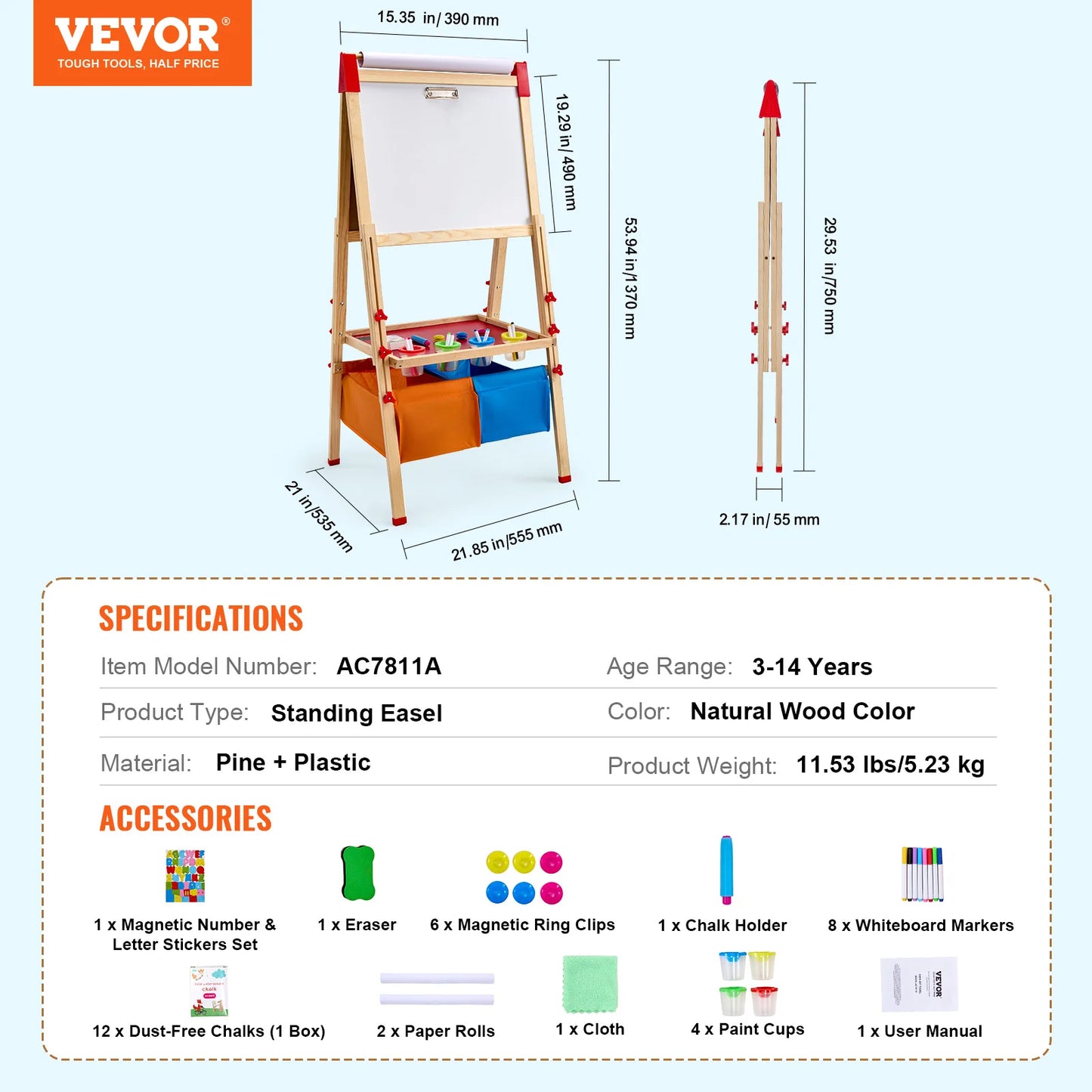 Magnetic Drawing Board Standing Art Easel Educational Kids