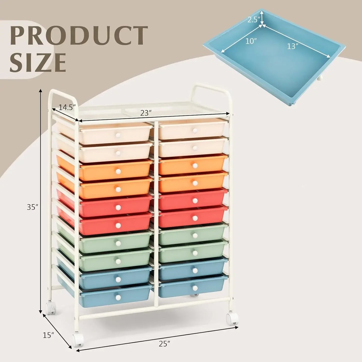 Mobile Multi Drawer Storage Cart For Crafts And Office