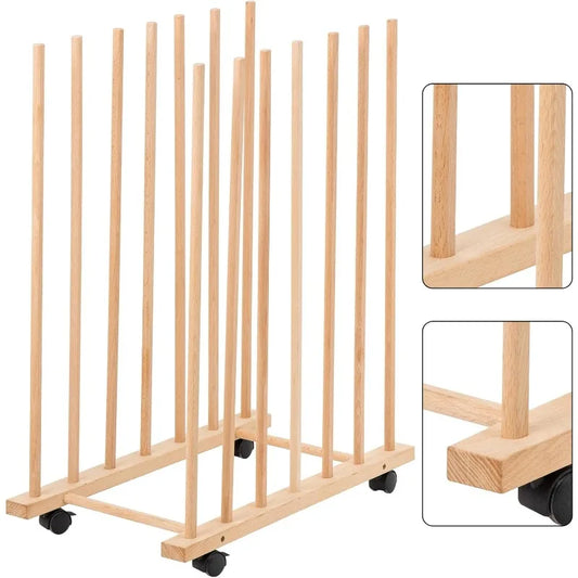 Mobile Wooden Canvas Storage Rack For Canvases And Prints