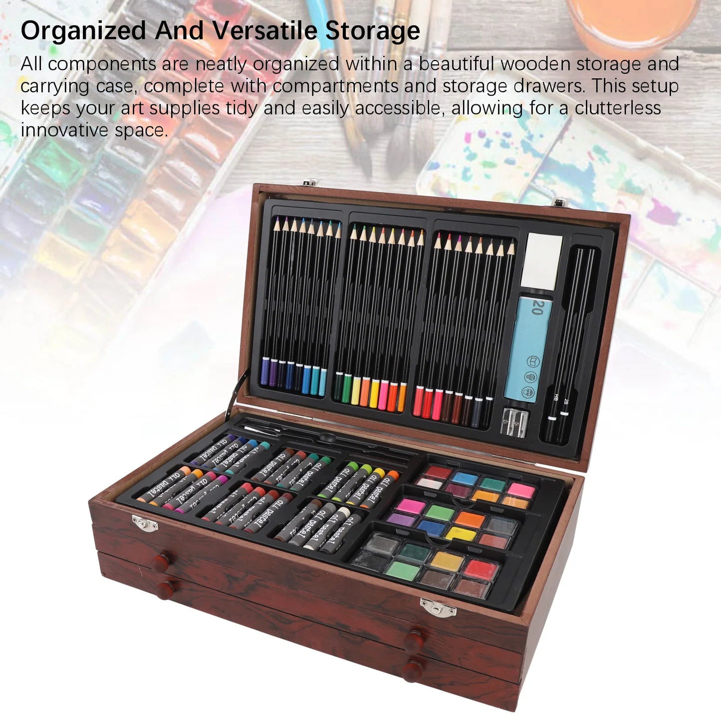 Topincn Wooden Art Set 142 Pcs Pencils Crayons Sketchbooks