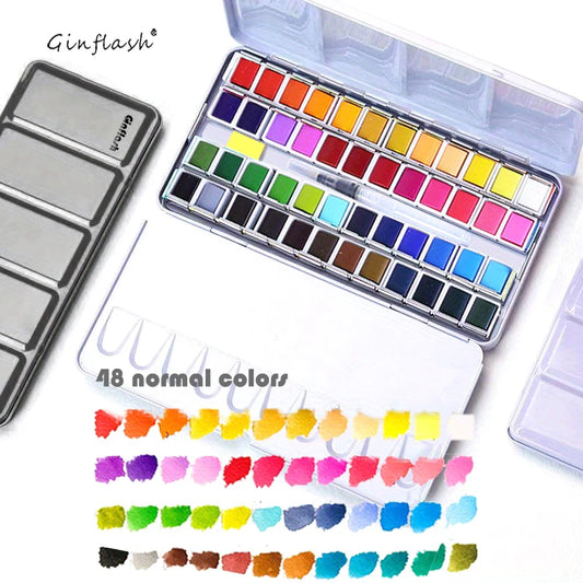 Ginflash Watercolor Paint Set Half Pan With Brush Essentials