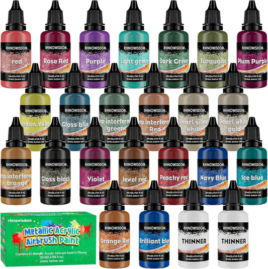 Metallic Acrylic Airbrush Paint Set With Two Thinners