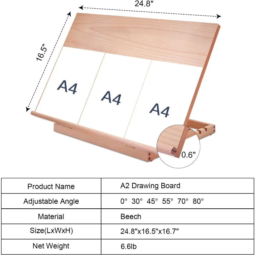 Adjustable Wood Drawing Tabletop Easel For Artists Studio