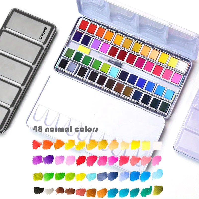 Ginflash Watercolor Paint Set Half Pan With Brush Essentials