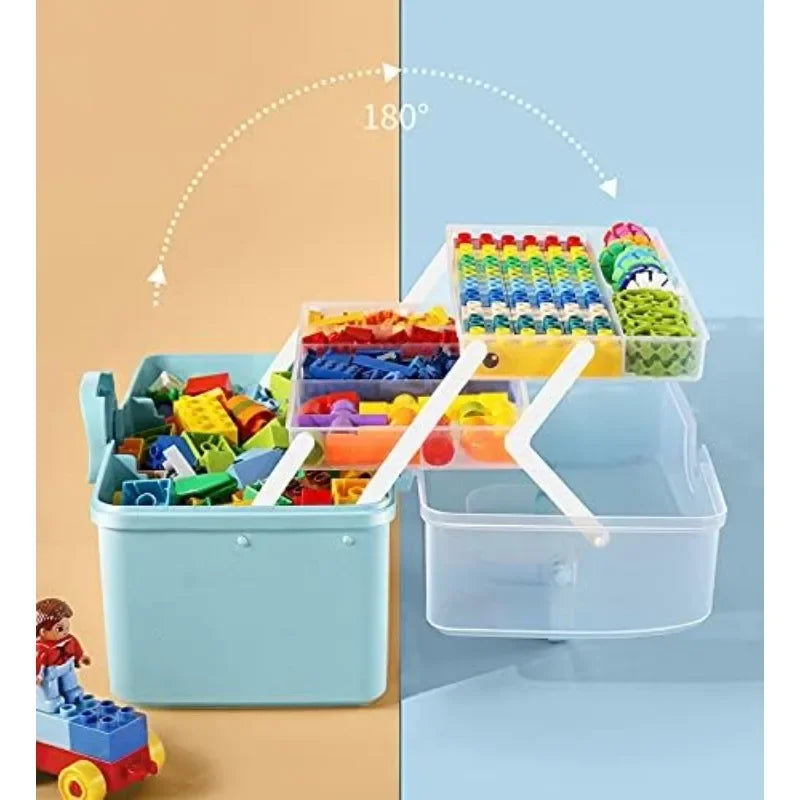 Portable Lockable Craft Organizer Box With Three Tier Tray