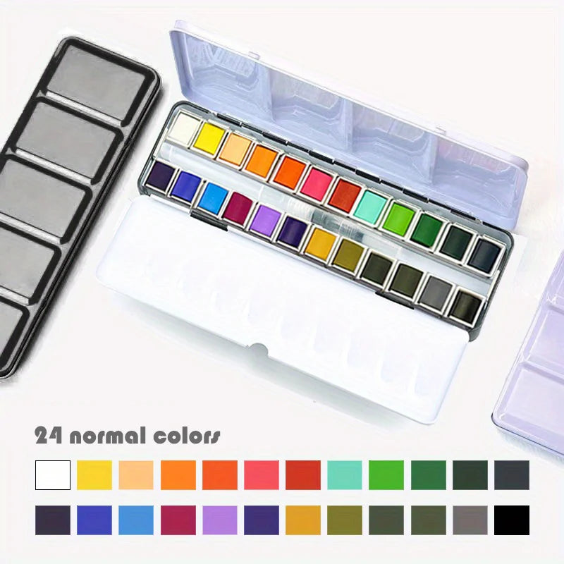 Ginflash Watercolor Paint Set Half Pan With Brush Essentials