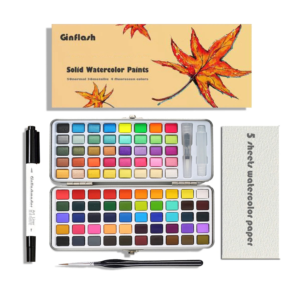 Ginflash Watercolor Paints Set 50 90 Colors Portable Pen