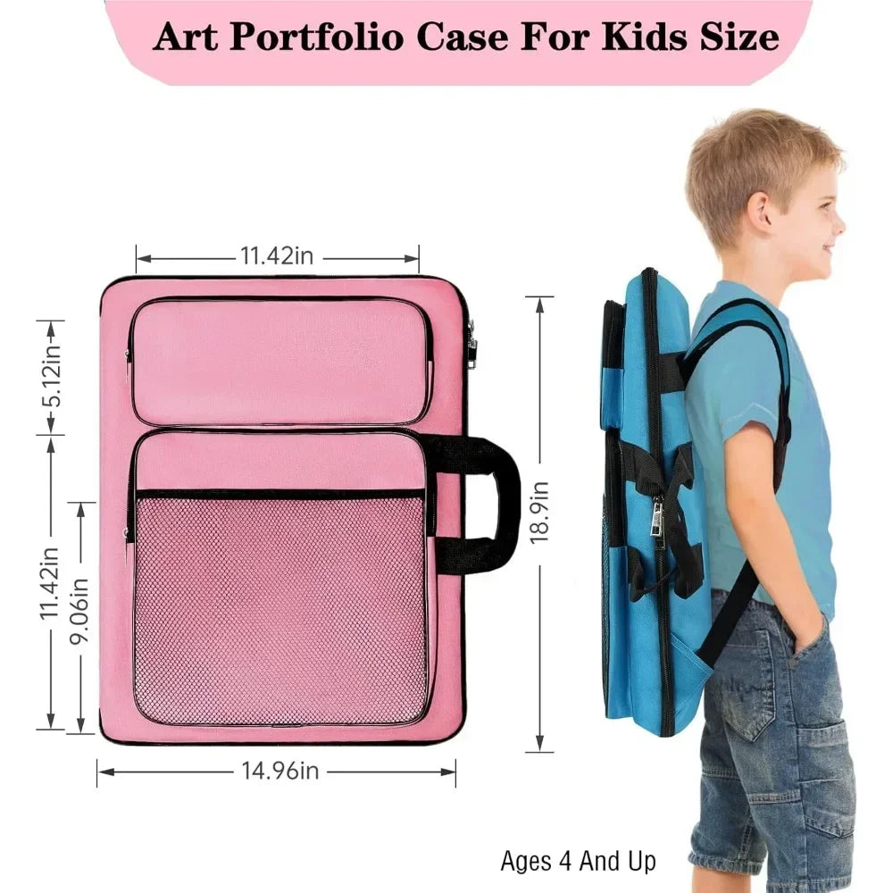 Kids Art Portfolio Tote Bag With Waterproof Canvas Storage
