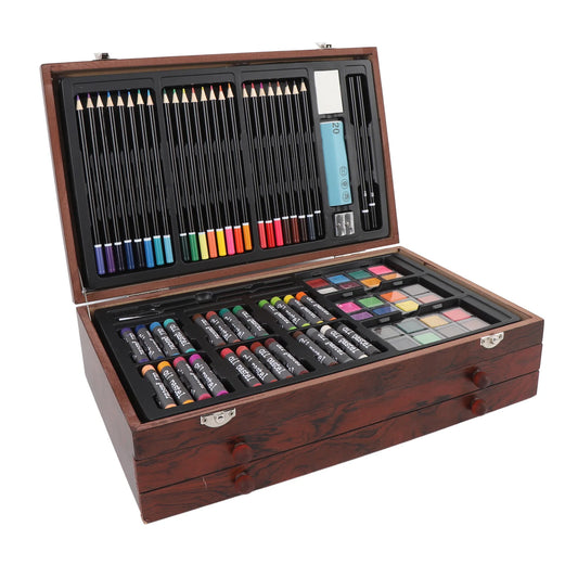 Creative Wood Box Art Set with Pencils Pastels and Crayons