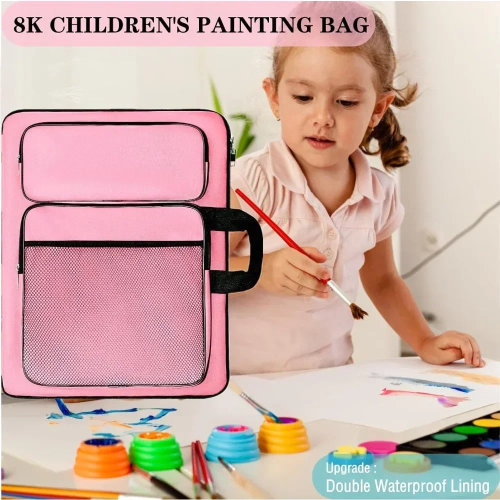Kids Art Portfolio Tote Bag With Waterproof Canvas Storage