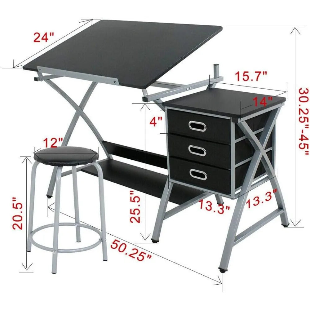 Home Office Drafting Table With MDF Top And Drawers