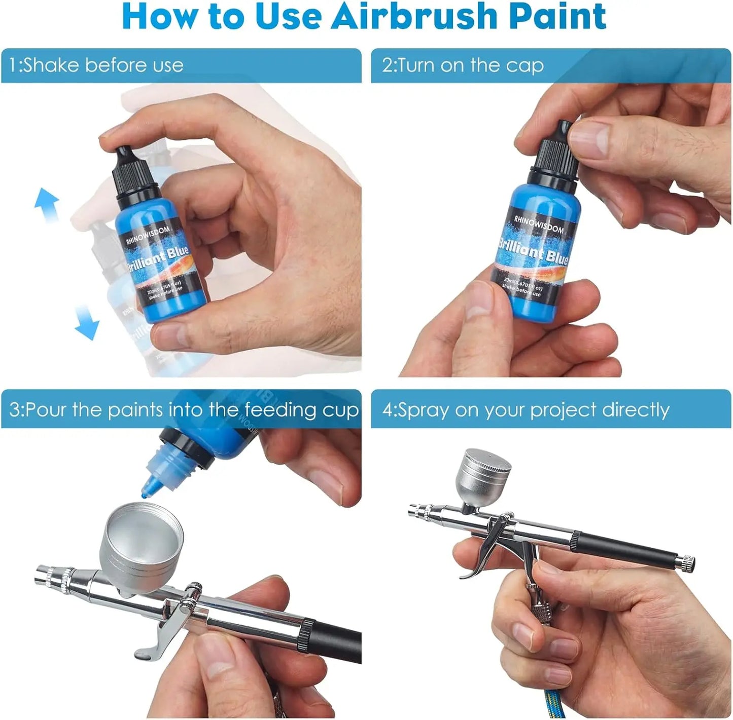 Metallic Acrylic Airbrush Paint Set With Two Thinners