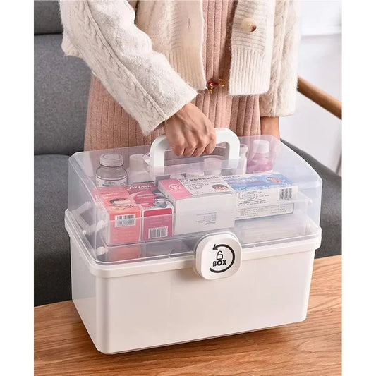 Portable Lockable Craft Organizer Box With Three Tier Tray
