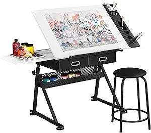 XMSJ Height Adjustable Drafting Table with Tilting Tabletop