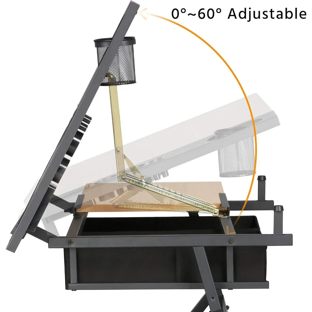 XMSJ Height Adjustable Drafting Table with Tilting Tabletop