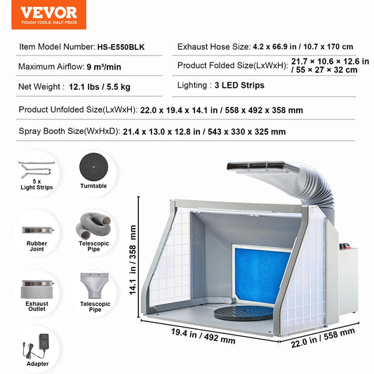 Portable Dual Fan Airbrush Spray Booth With LED Lights
