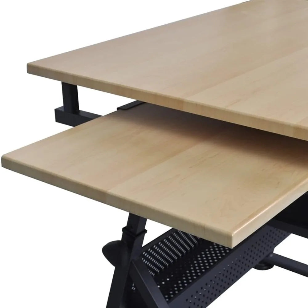 Adjustable Drafting Table With Tilt Top And Storage Drawers